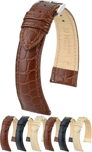 Calf Leather minstrel commensal bench troupe coniferous Watch Strap - Exotic Crocodile Embossing - 16mm, 18mm, 19mm, 20mm, 22mm - Length - Attachment Width/Buckle Width - Quick Release Watch Band Hirsch Aristocrat 