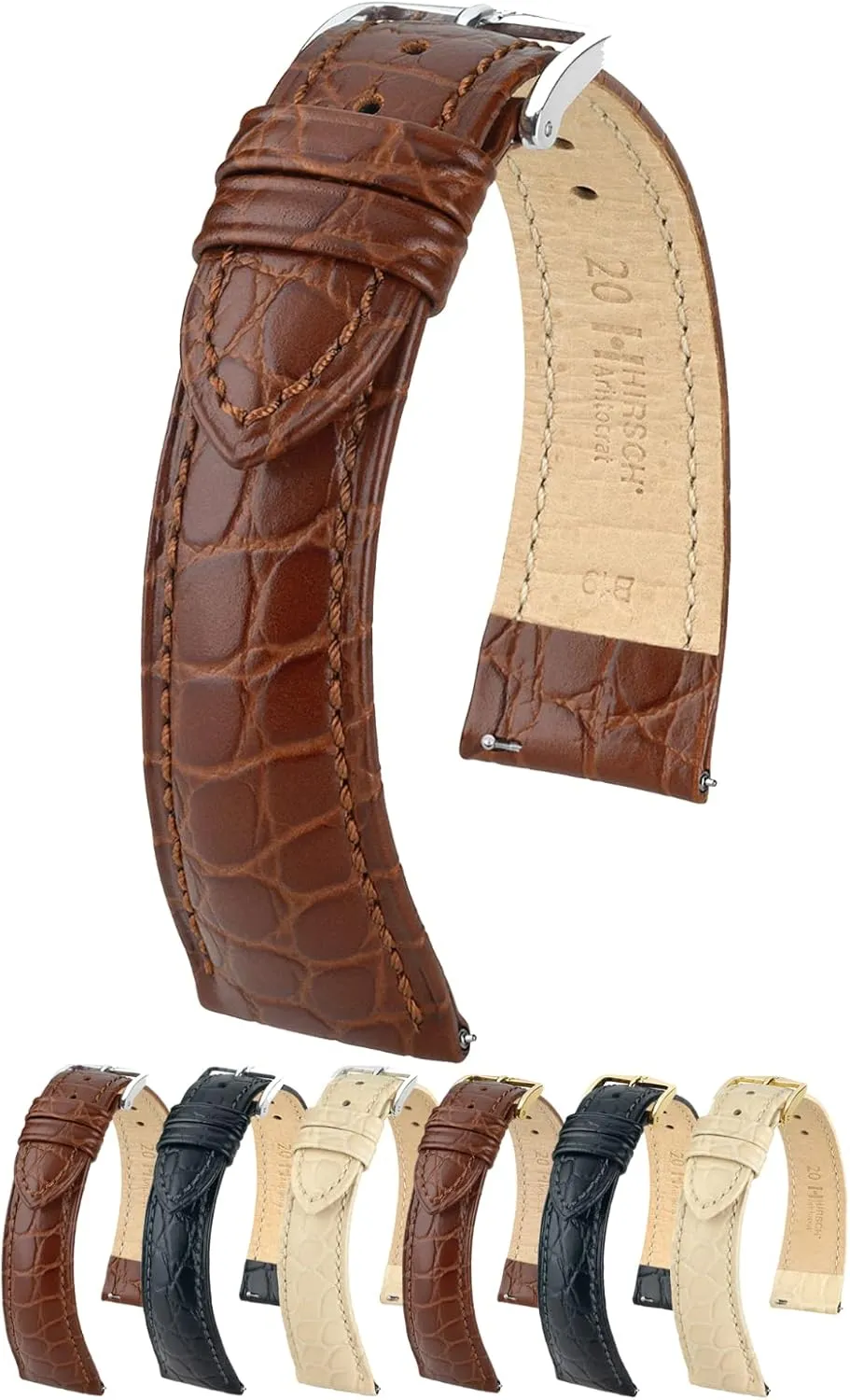 Calf Leather minstrel commensal bench troupe coniferous Watch Strap - Exotic Crocodile Embossing - 16mm, 18mm, 19mm, 20mm, 22mm - Length - Attachment Width/Buckle Width - Quick Release Watch Band Hirsch Aristocrat 