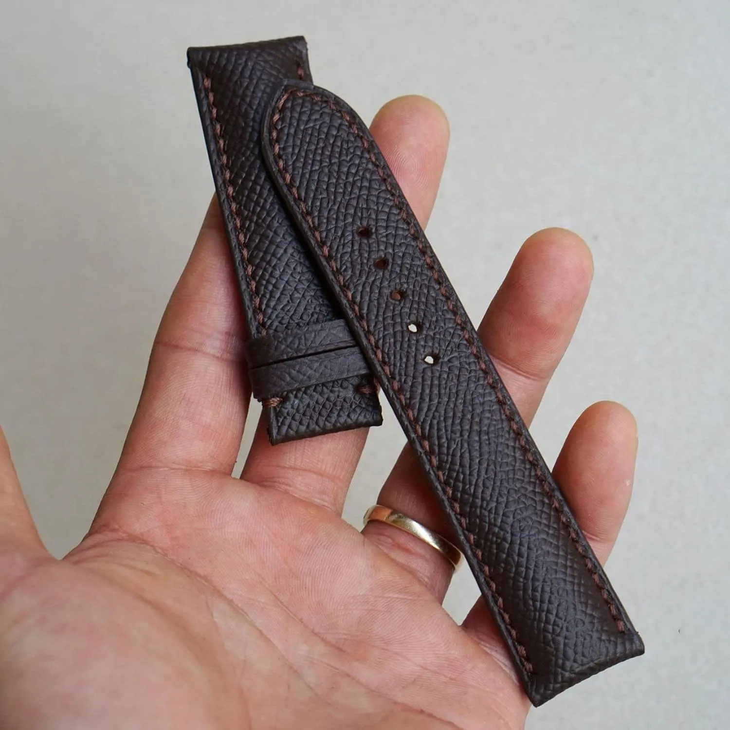 Calf leather watch strap (20mm, Steel Tang Buckle) Dark fix memorial flair Brown Epsom leather watch band, Handmade 