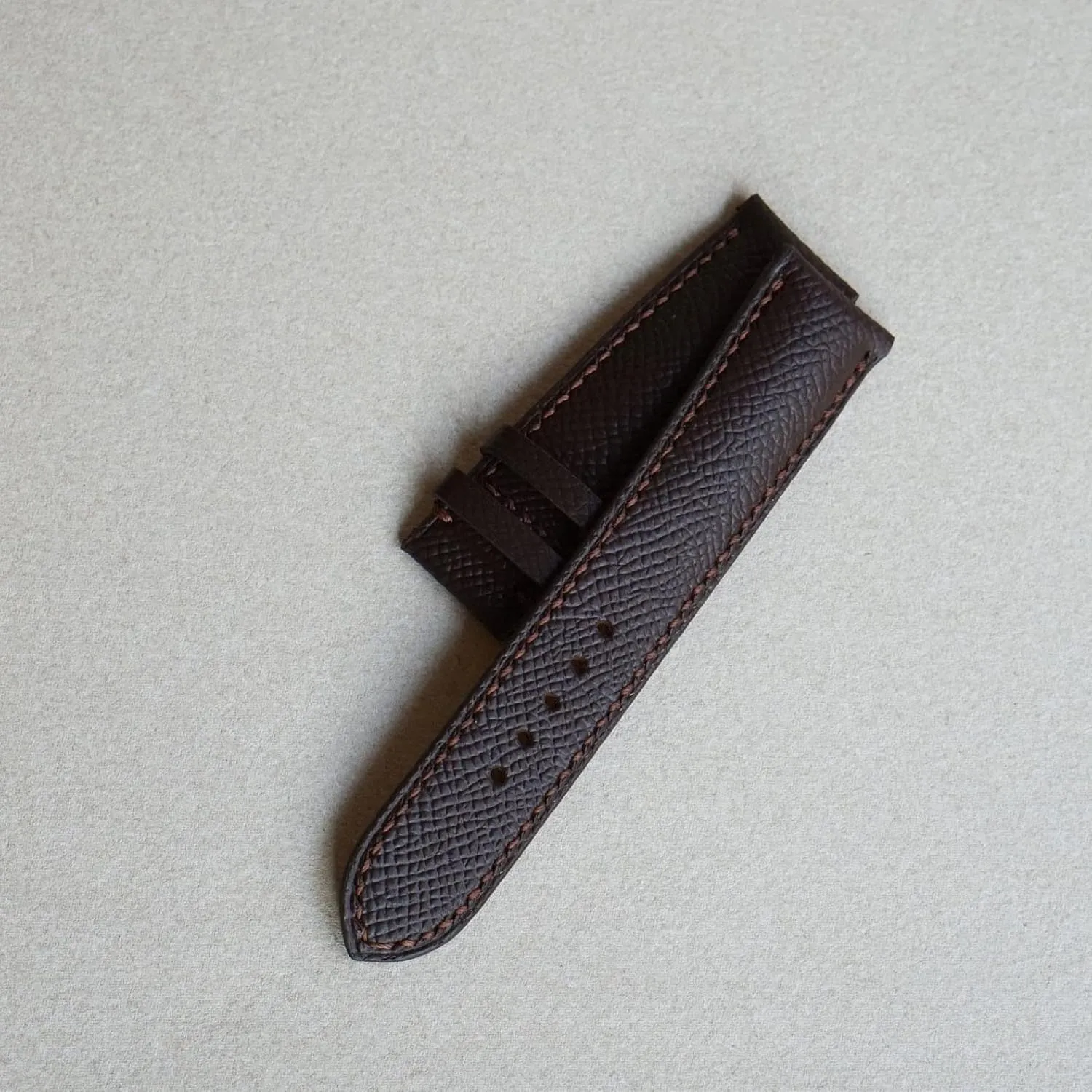 Calf leather watch strap (20mm, Steel Tang Buckle) Dark fix memorial flair Brown Epsom leather watch band, Handmade 