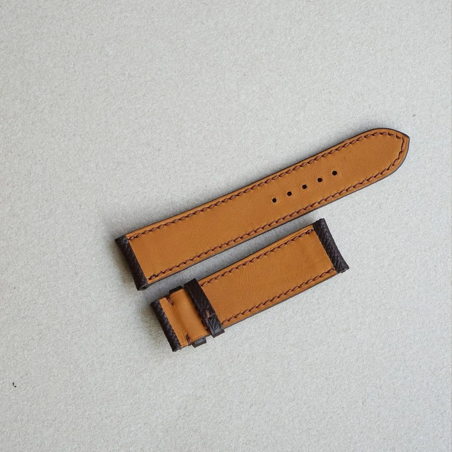 Calf leather watch strap (20mm, Steel Tang Buckle) Dark fix memorial flair Brown Epsom leather watch band, Handmade 