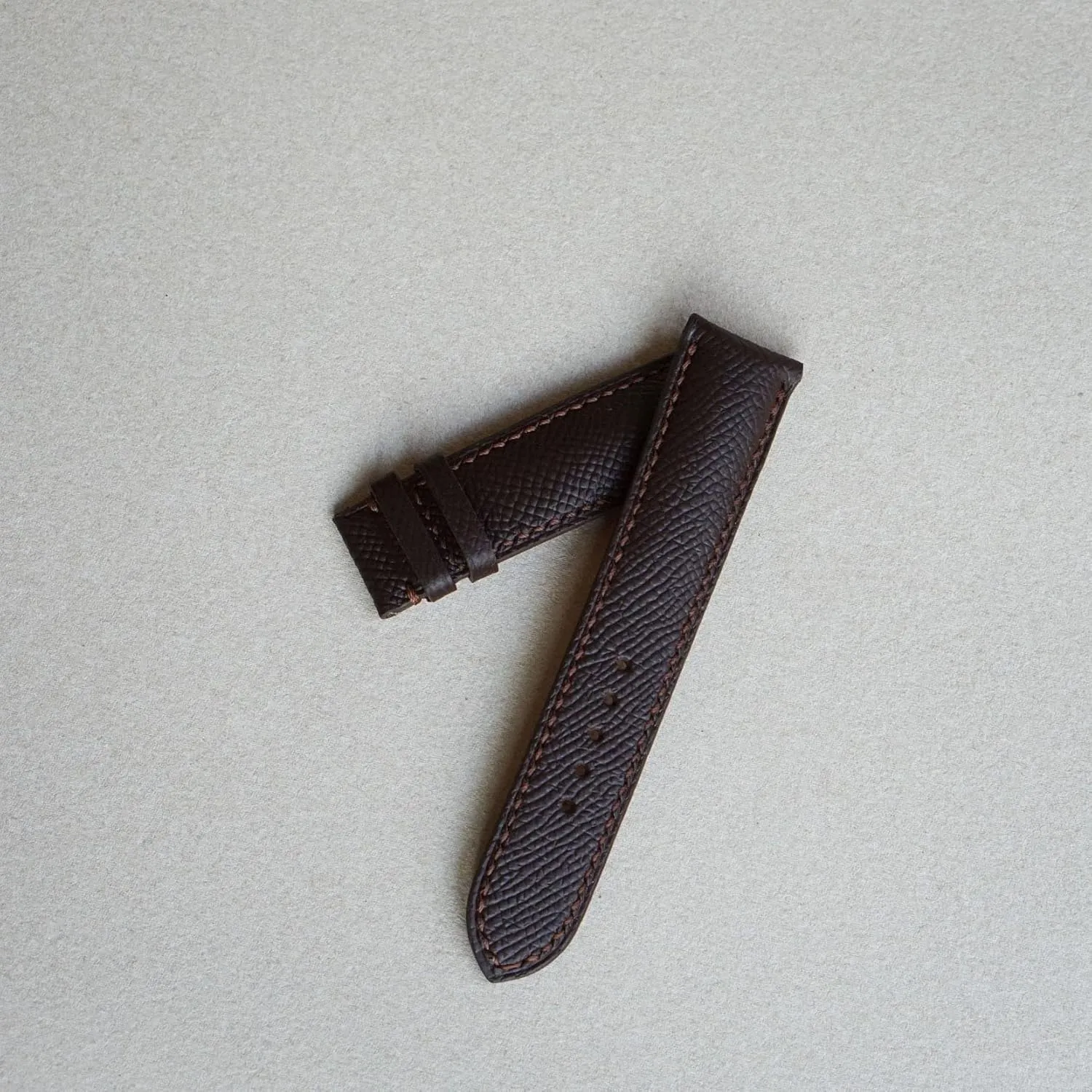 Calf leather watch strap (20mm, Steel Tang Buckle) Dark fix memorial flair Brown Epsom leather watch band, Handmade 