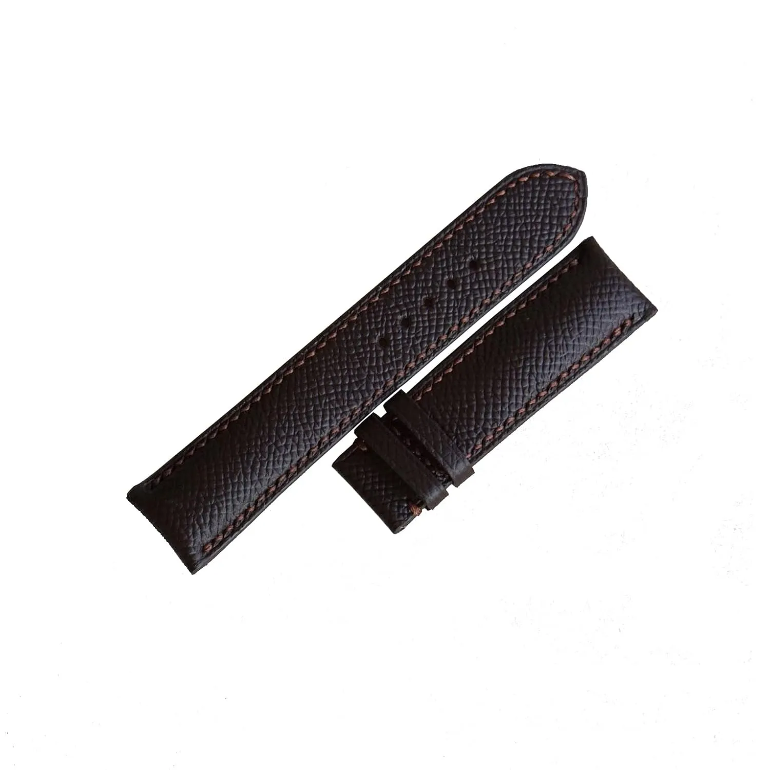 Calf leather watch strap (20mm, Steel Tang Buckle) Dark fix memorial flair Brown Epsom leather watch band, Handmade 