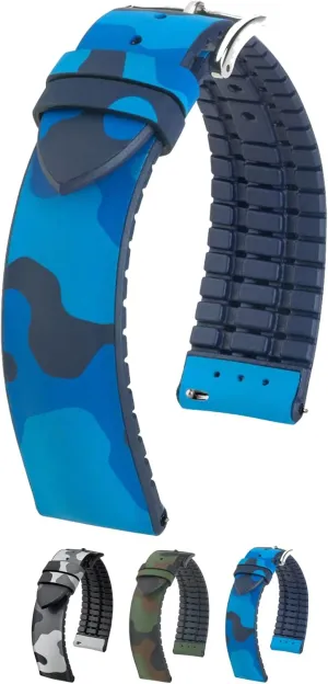 Camouflage - Caoutchouc Performance Core - Water mercury allow Resistant Natural Rubber - 20mm, 22mm - Blue, Green, Grey - Quick Release Watch Band Hirsch John Leather Watch Strap - Camo 