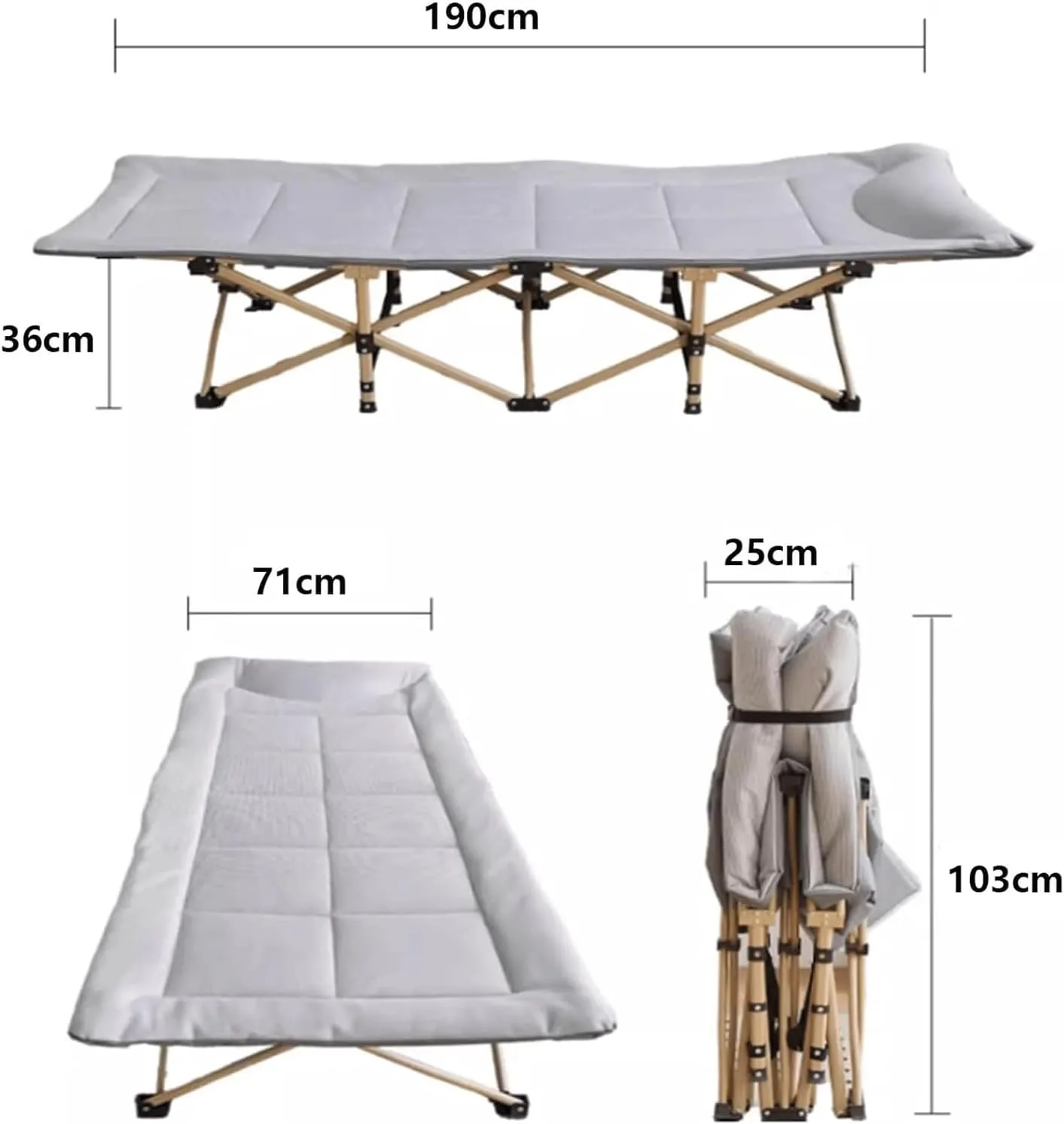 Camping Cot W/Headrest and Side Pocket Sleeping Cots for Adults Load 160kg Folding Bed Folding Camping Bed sweaty Ice Silk Fabric 