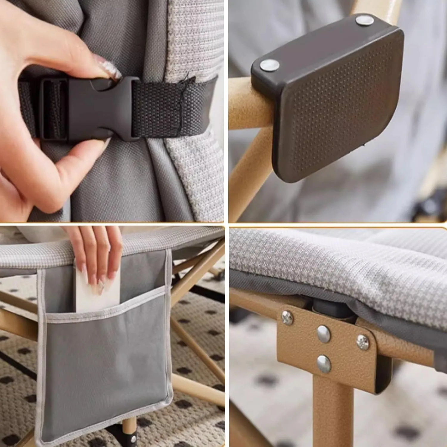 Camping Cot W/Headrest and Side Pocket Sleeping Cots for Adults Load 160kg Folding Bed Folding Camping Bed sweaty Ice Silk Fabric 