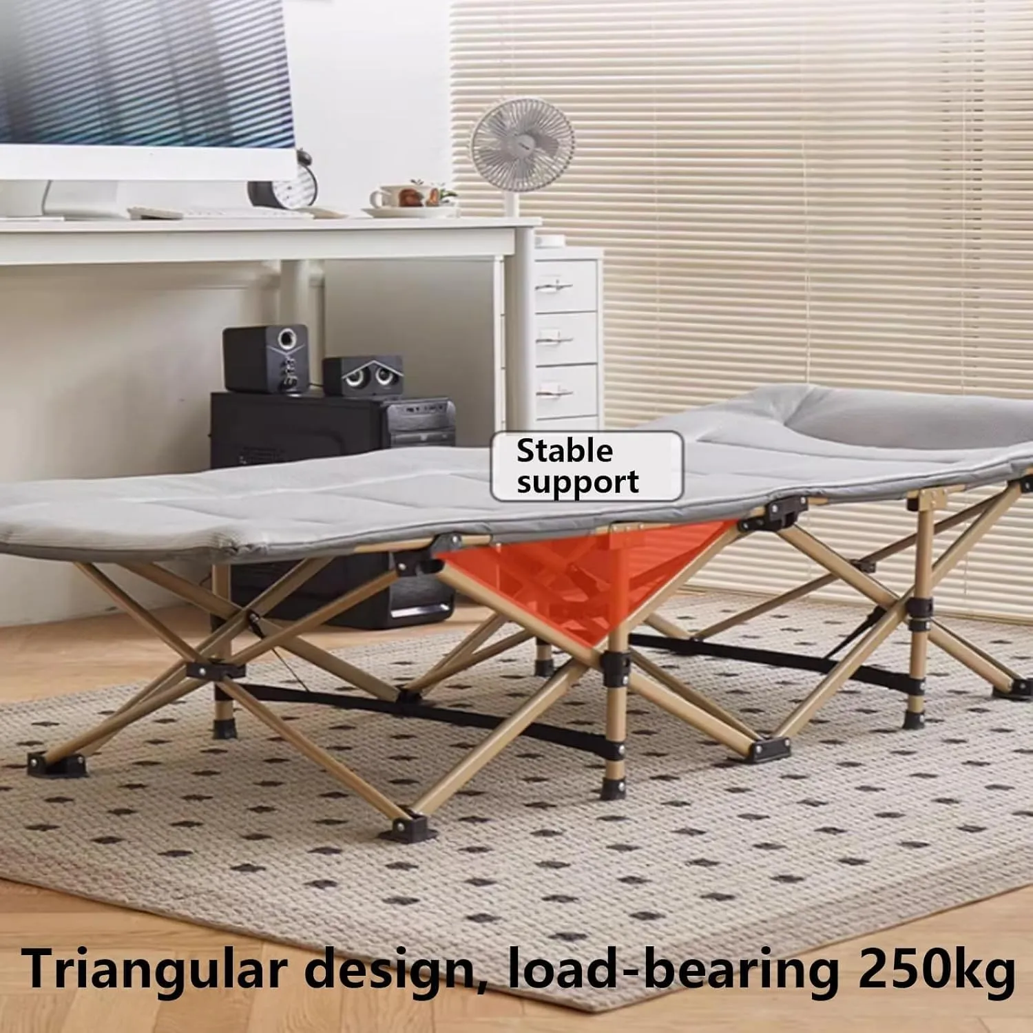 Camping Cot W/Headrest and Side Pocket Sleeping Cots for Adults Load 160kg Folding Bed Folding Camping Bed sweaty Ice Silk Fabric 