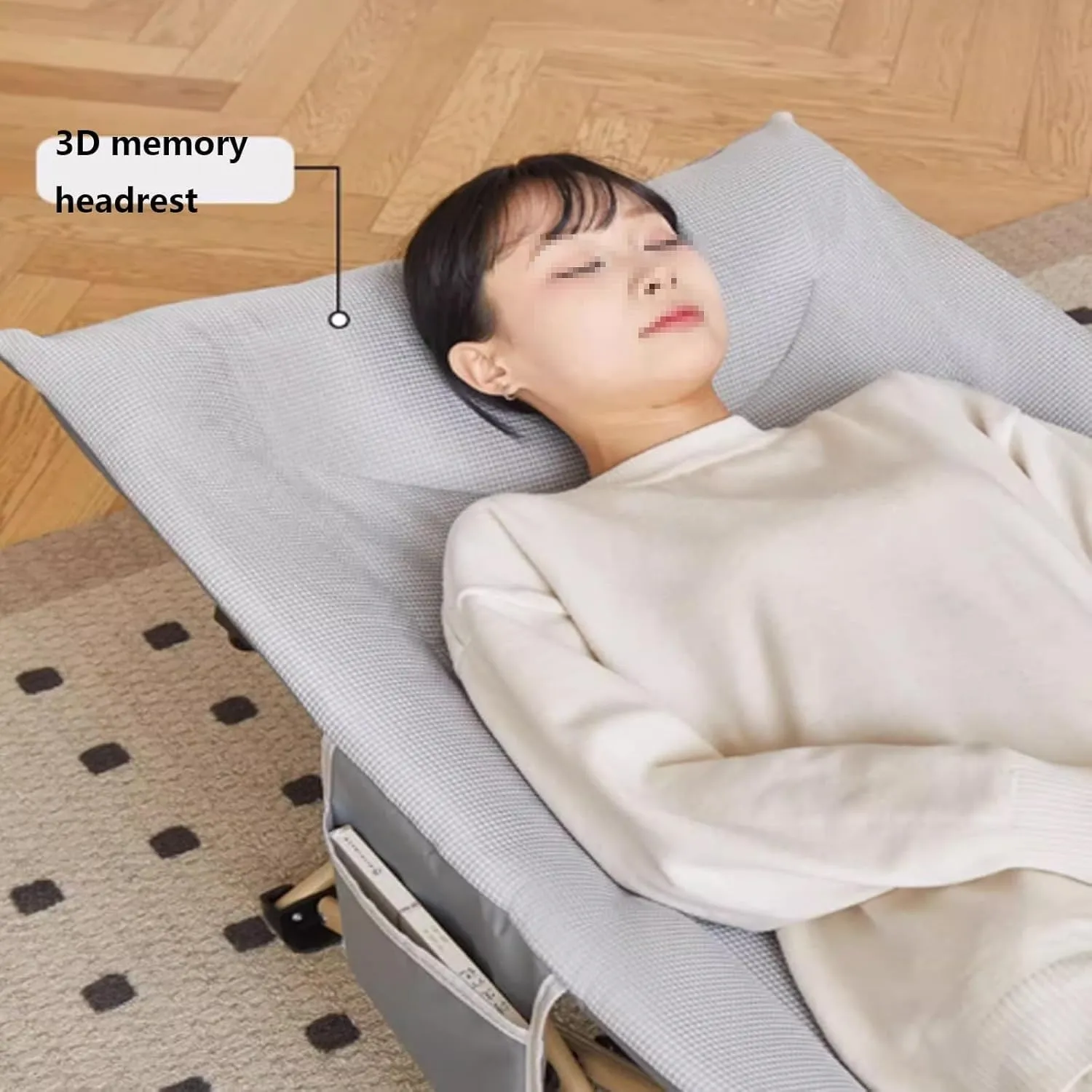 Camping Cot W/Headrest and Side Pocket Sleeping Cots for Adults Load 160kg Folding Bed Folding Camping Bed sweaty Ice Silk Fabric 