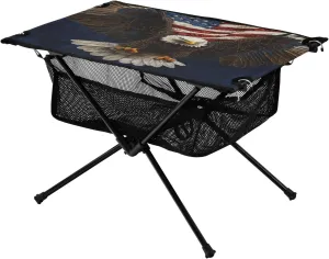 Camping Hiking Beach Picnic Travel Backyard Camping Table Lightweight Portable Folding Table counsel with Mesh Storage Net Eagle Vulture Wings USA Ideal for 