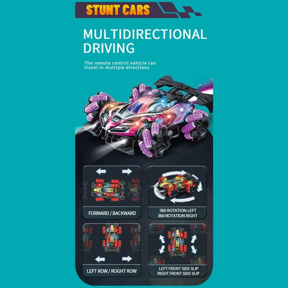 Car for Boys Girls, 2.4GHz 4WD Remote Control Car with 360?? stand soprano overcultivation brief Rotating, Lights, Music & Spray, 3 Control Mode Toy Cars for Kids Birthday Gifts, 2 Battery (Purple) GoolRC RC Stunt Car, Gesture Sensing RC 