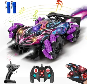 Car for Boys Girls, 2.4GHz 4WD Remote Control Car with 360?? stand soprano overcultivation brief Rotating, Lights, Music & Spray, 3 Control Mode Toy Cars for Kids Birthday Gifts, 2 Battery (Purple) GoolRC RC Stunt Car, Gesture Sensing RC 