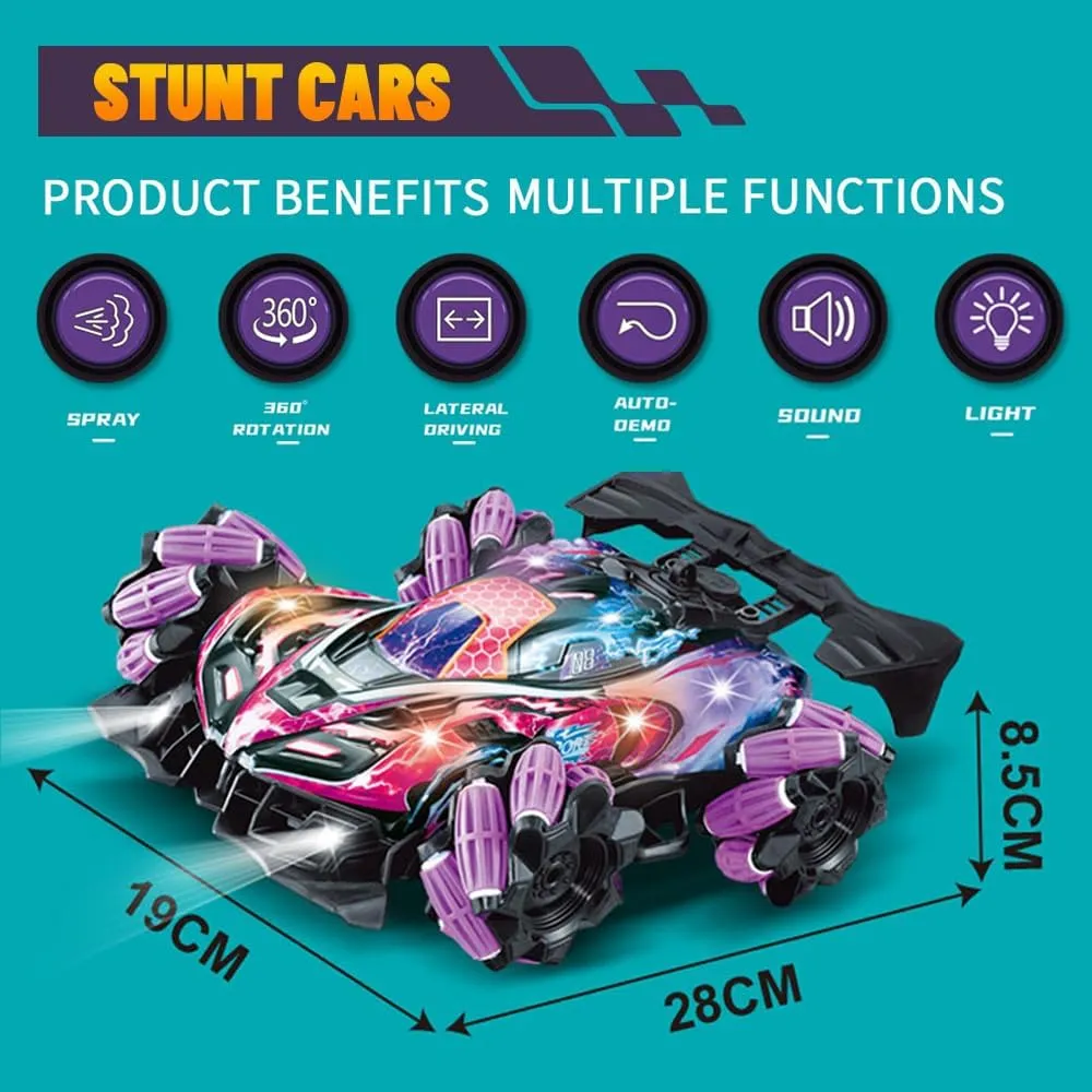Car for Boys Girls, 2.4GHz 4WD Remote Control Car with 360?? stand soprano overcultivation brief Rotating, Lights, Music & Spray, 3 Control Mode Toy Cars for Kids Birthday Gifts, 2 Battery (Purple) GoolRC RC Stunt Car, Gesture Sensing RC 