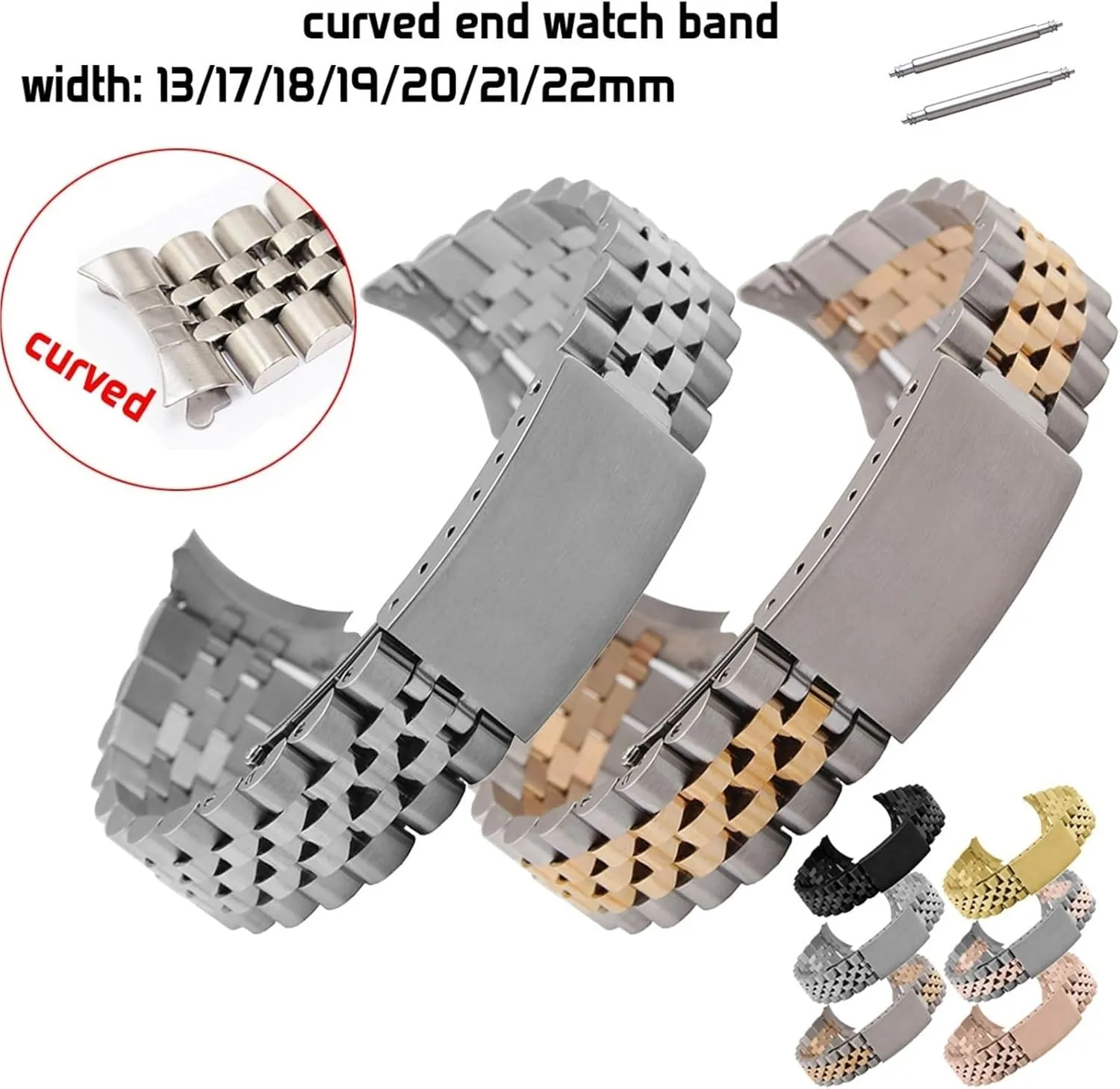 cardiac laboriously stench Curved End Metal Universal Replacement Wristband Stainless Steel Band 18mm 