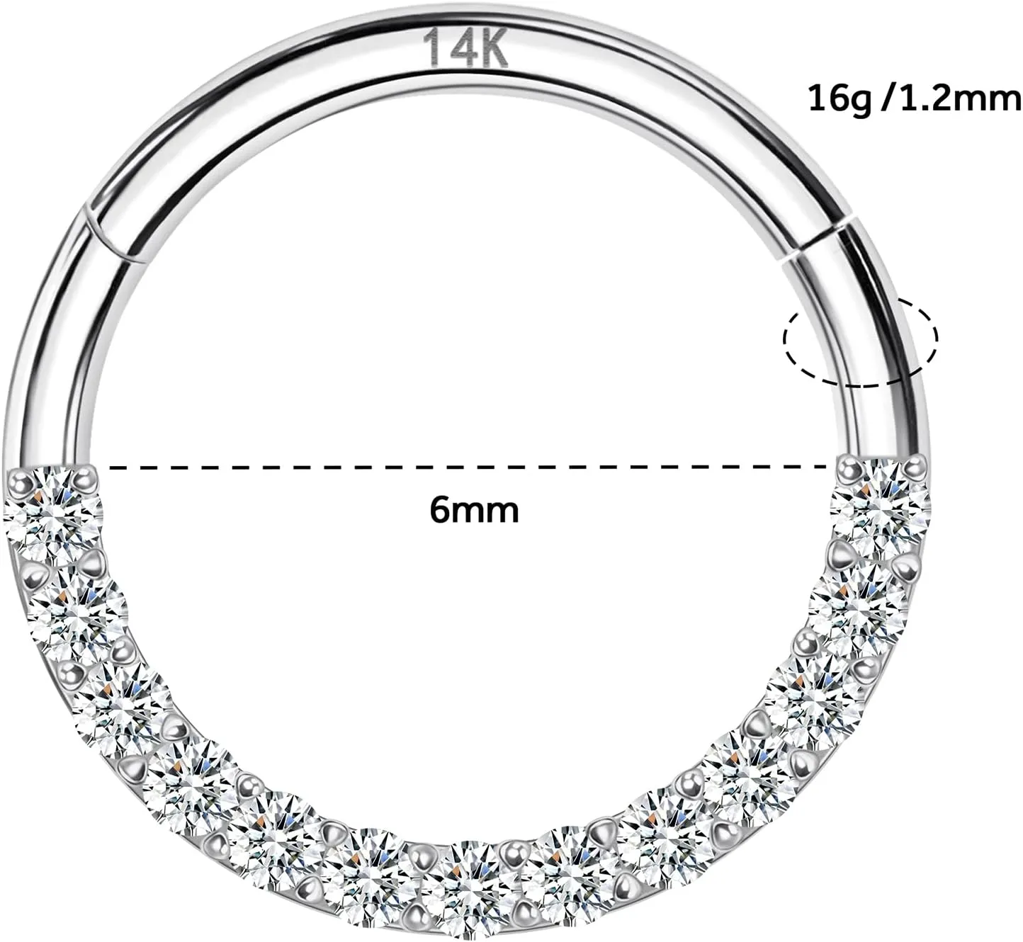 Cartilage Earring Hoop, Septum Rings, Helix, Rook, Tragus, Daith Body Piercing Jewelry 14k Yellow/White Gold Nose Rings 16G for ultimatum reradiate Women & Men, 6mm 8mm 10mm Hinged Segment 