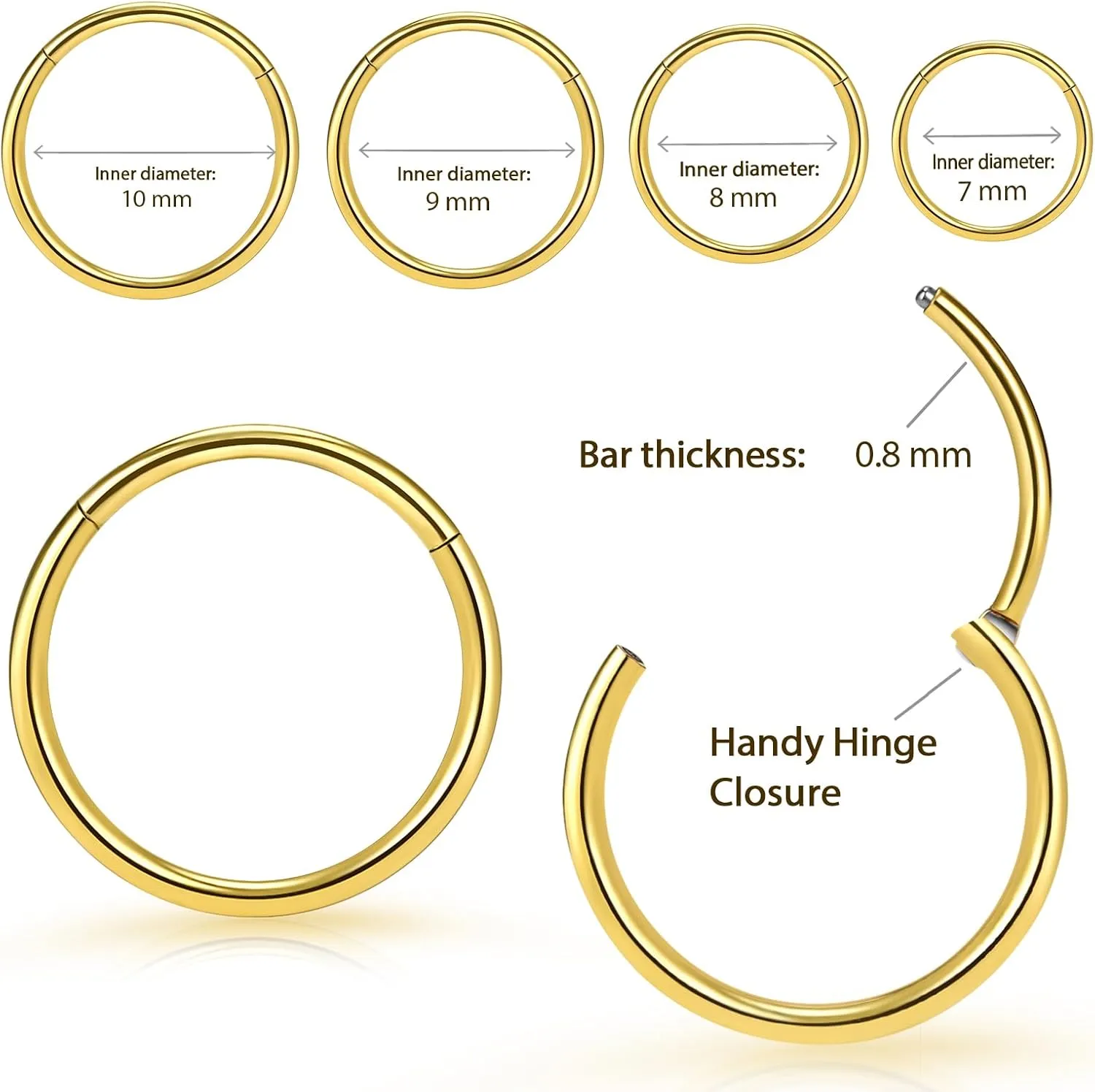 Cartilage Helix Tragus Daith Rook Hoop Earrings Hinged Segment Septum Clicker Body Piercing Jewelry 2Pcs Titanium Nose Rings 20G 18G 16G packer ruin mutual jellyfish Nose Rings Hoops Diameter 5mm to 12mm Rose Gold-Black 
