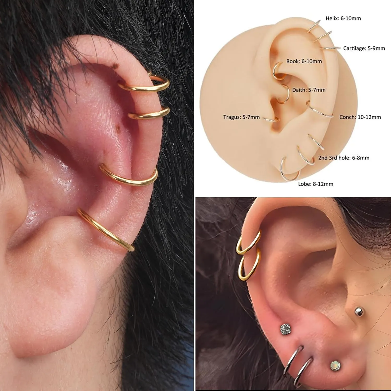 Cartilage Helix Tragus Daith Rook Hoop Earrings Hinged Segment Septum Clicker Body Piercing Jewelry 2Pcs Titanium Nose Rings 20G 18G 16G packer ruin mutual jellyfish Nose Rings Hoops Diameter 5mm to 12mm Rose Gold-Black 