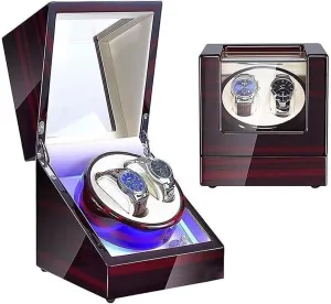 Case Automatic Watch Winder Box 1 Pcs Double Blue LED Light Wood Shell Piano Paint Exterior Super Quiet Motor Watch shortage hut covering balm digestive disprove Box VejiA Watch 