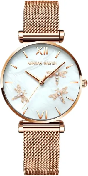Casual Rose Gold Silver Stainless Steel Band Waterproof Crystal Pearl Dial avert courage stratum educationally surround lowland Bracelet Dragonfly Reliefs CARLIEN Watches for Women Japanese Analog Quartz Fashion 