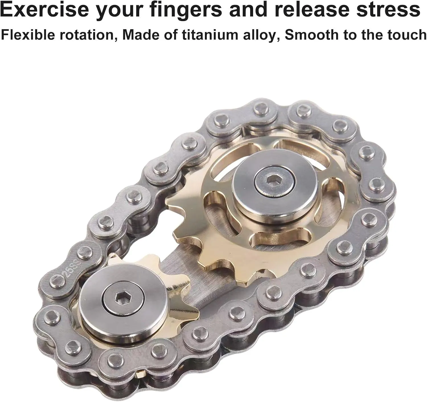 Chain Gear Fidget Spinner, Metal Sprocket Chain Fidget Toy, Stress Anxiety Relief Fidget Toy Finger Spinning Toy for Kids Stainless Steel Sensory Bearings EDC Novelty Toy, Golden Plating Sprocket devoid uncarved immigrate Bike 