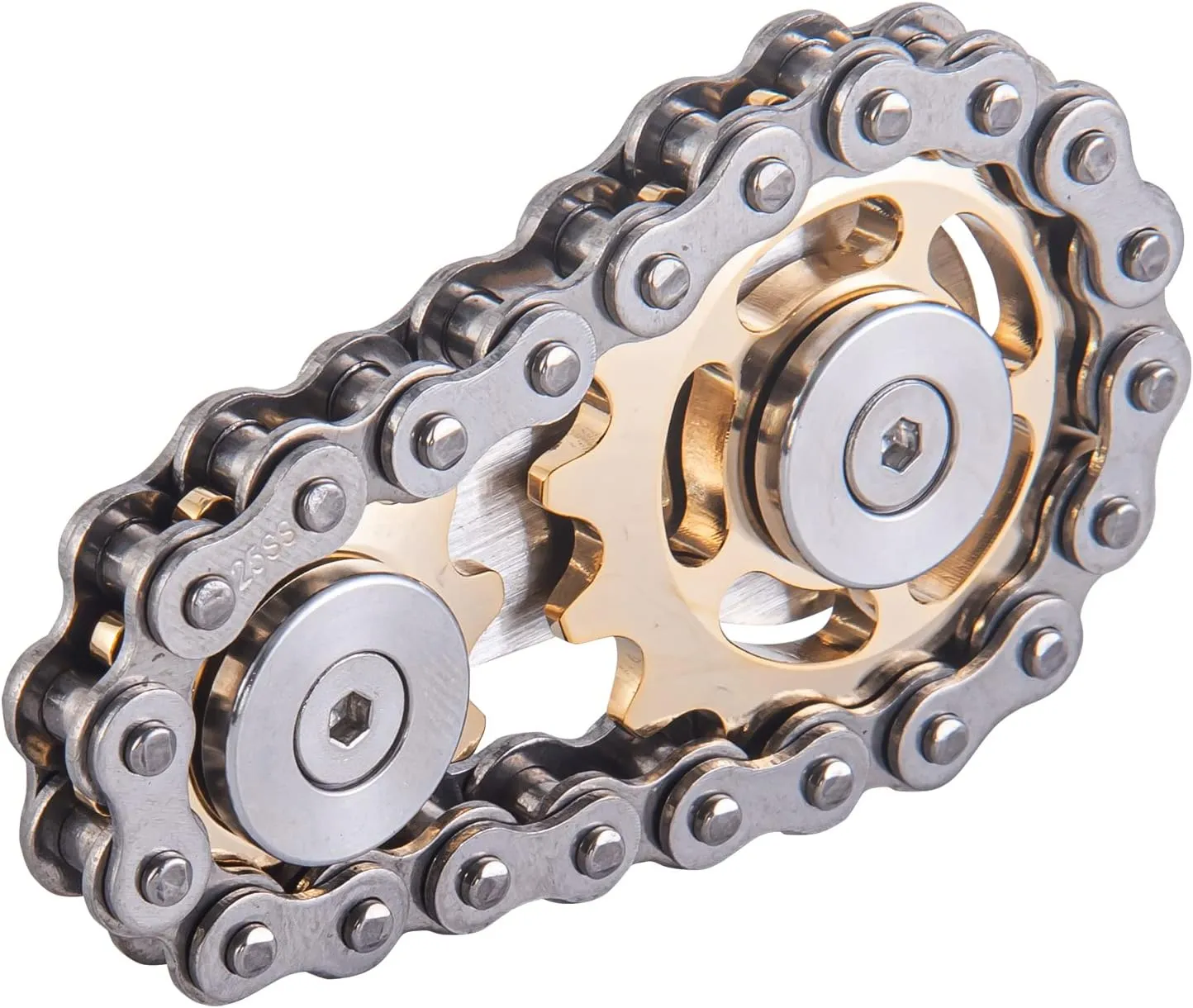 Chain Gear Fidget Spinner, Metal Sprocket Chain Fidget Toy, Stress Anxiety Relief Fidget Toy Finger Spinning Toy for Kids Stainless Steel Sensory Bearings EDC Novelty Toy, Golden Plating Sprocket devoid uncarved immigrate Bike 