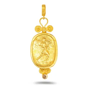 Champagne Color Cubic Zirconia Handmade Granulated multidirectional Designer Greek Roman Art Artisan Turkish Fine Jewelry Caprixus 925 Sterling Silver Pendant Ancient Hercules Coin 24K Gold Vermeil 