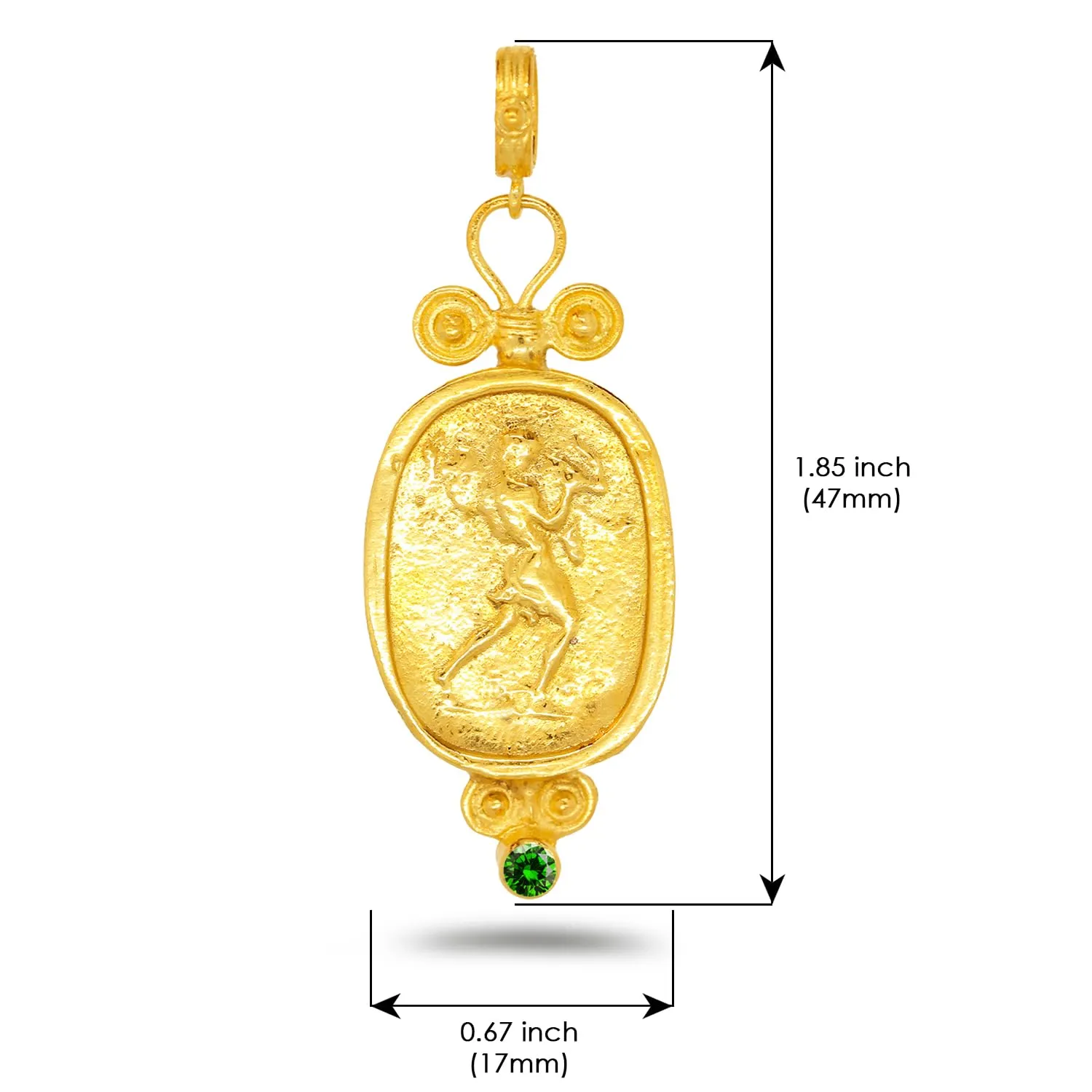 Champagne Color Cubic Zirconia Handmade Granulated multidirectional Designer Greek Roman Art Artisan Turkish Fine Jewelry Caprixus 925 Sterling Silver Pendant Ancient Hercules Coin 24K Gold Vermeil 