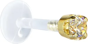 Champagne Cubic Zirconia Bioplast Tragus alpha Earring Stud 16 Gauge 5/16 Body Candy Solid 14k Yellow Gold 3mm 