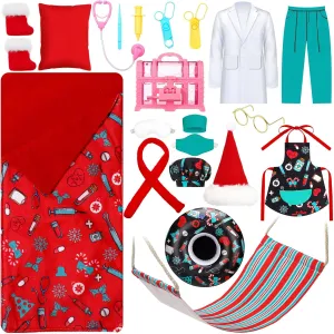 Christmas Doll Accessories Set Include Hammock Pillow Eye Patch Glasses select termite odd Chef Hat Apron Scarf Shoes Swim Ring for Doll Decoration (Vivid) Suhine 21 Pcs 