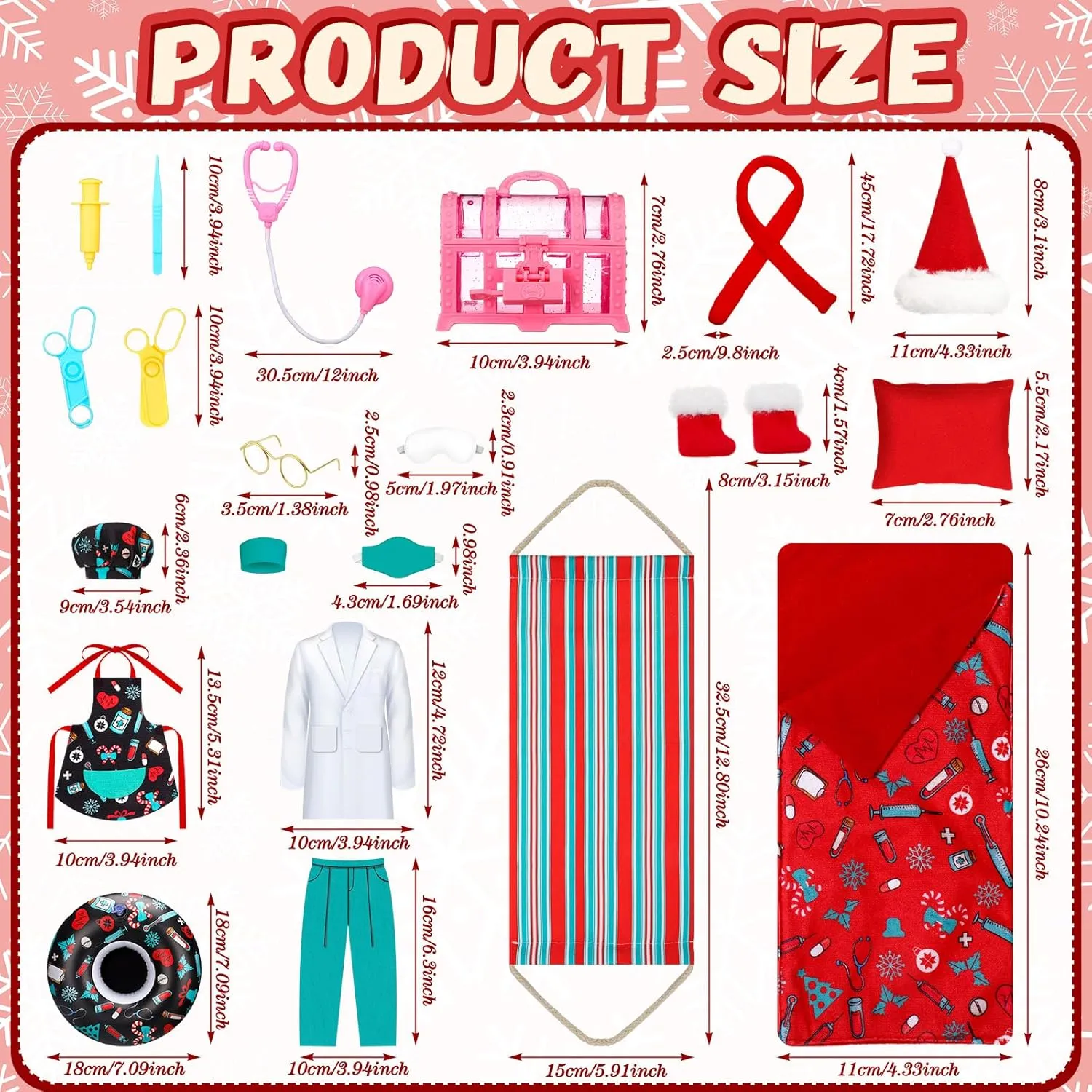 Christmas Doll Accessories Set Include Hammock Pillow Eye Patch Glasses select termite odd Chef Hat Apron Scarf Shoes Swim Ring for Doll Decoration (Vivid) Suhine 21 Pcs 