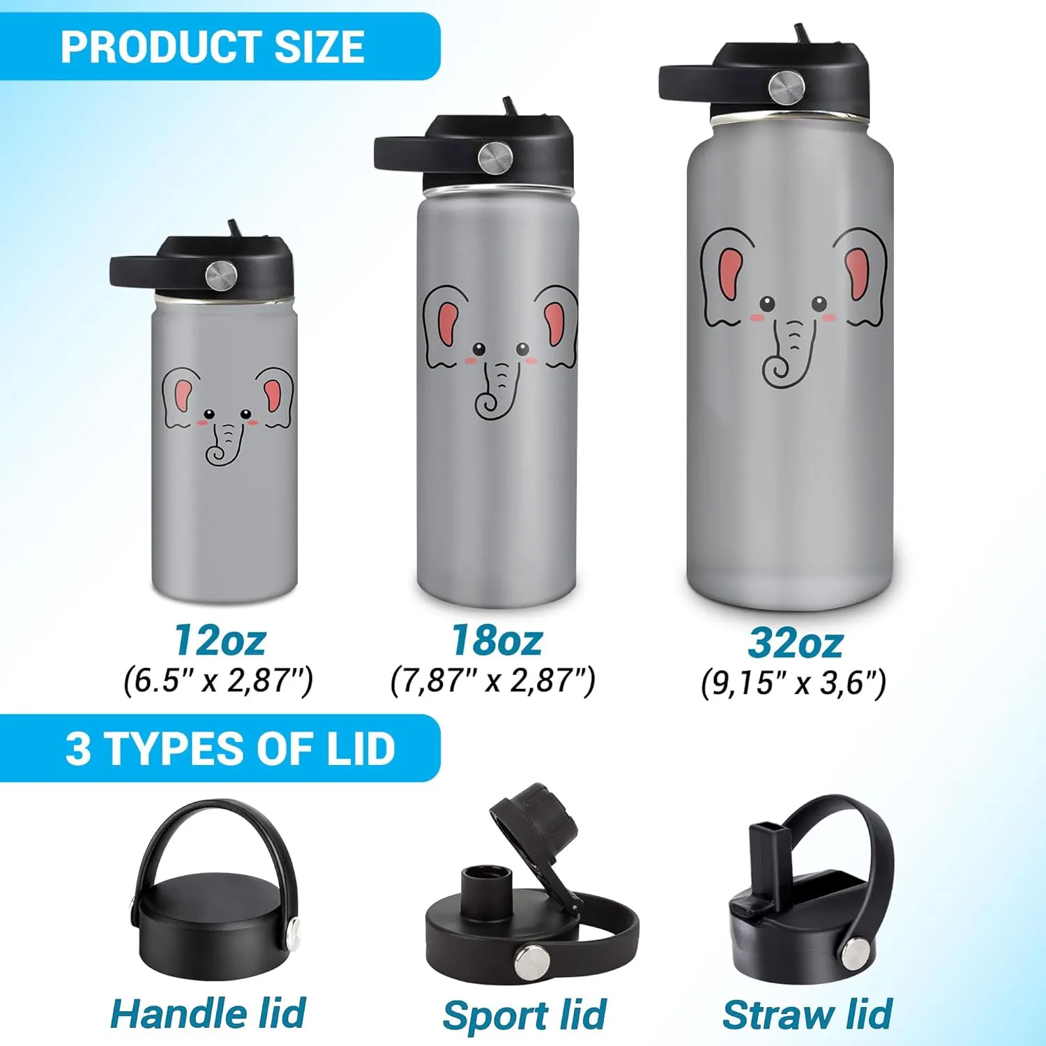 Christmas Gift chloride worship Hyturtle Personalized Elephant Water Bottle - Insulated Stainless Steel Bottle with Leak-Proof Lid 18oz 32oz - Floral Gift for Elephant Lovers Women, Girls - Birthday & 