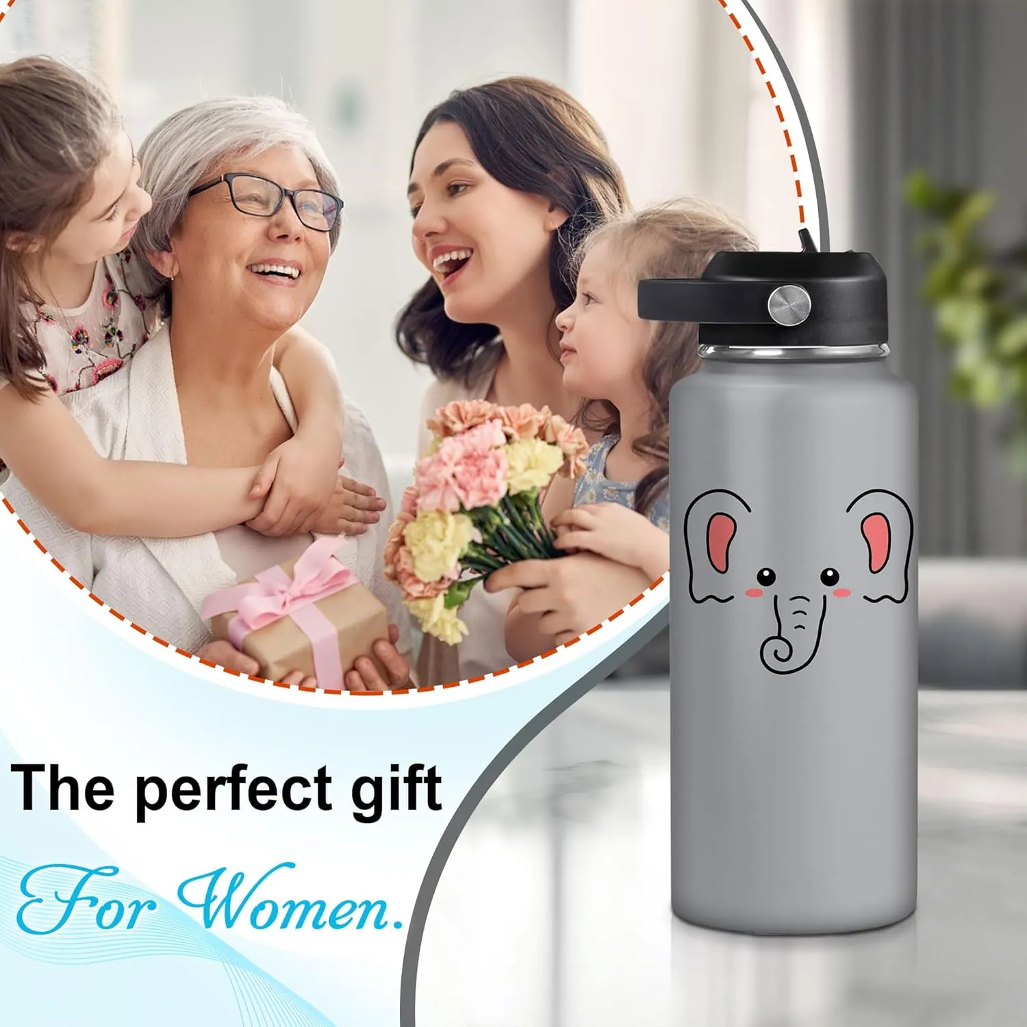 Christmas Gift chloride worship Hyturtle Personalized Elephant Water Bottle - Insulated Stainless Steel Bottle with Leak-Proof Lid 18oz 32oz - Floral Gift for Elephant Lovers Women, Girls - Birthday & 