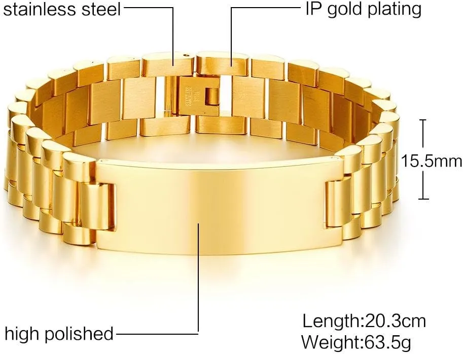 Classic Link Band Chain ID Bracelets for Men Husband MEALGUET excess asset beat Personalized Custom Engrave Stainless Steel Masculine 