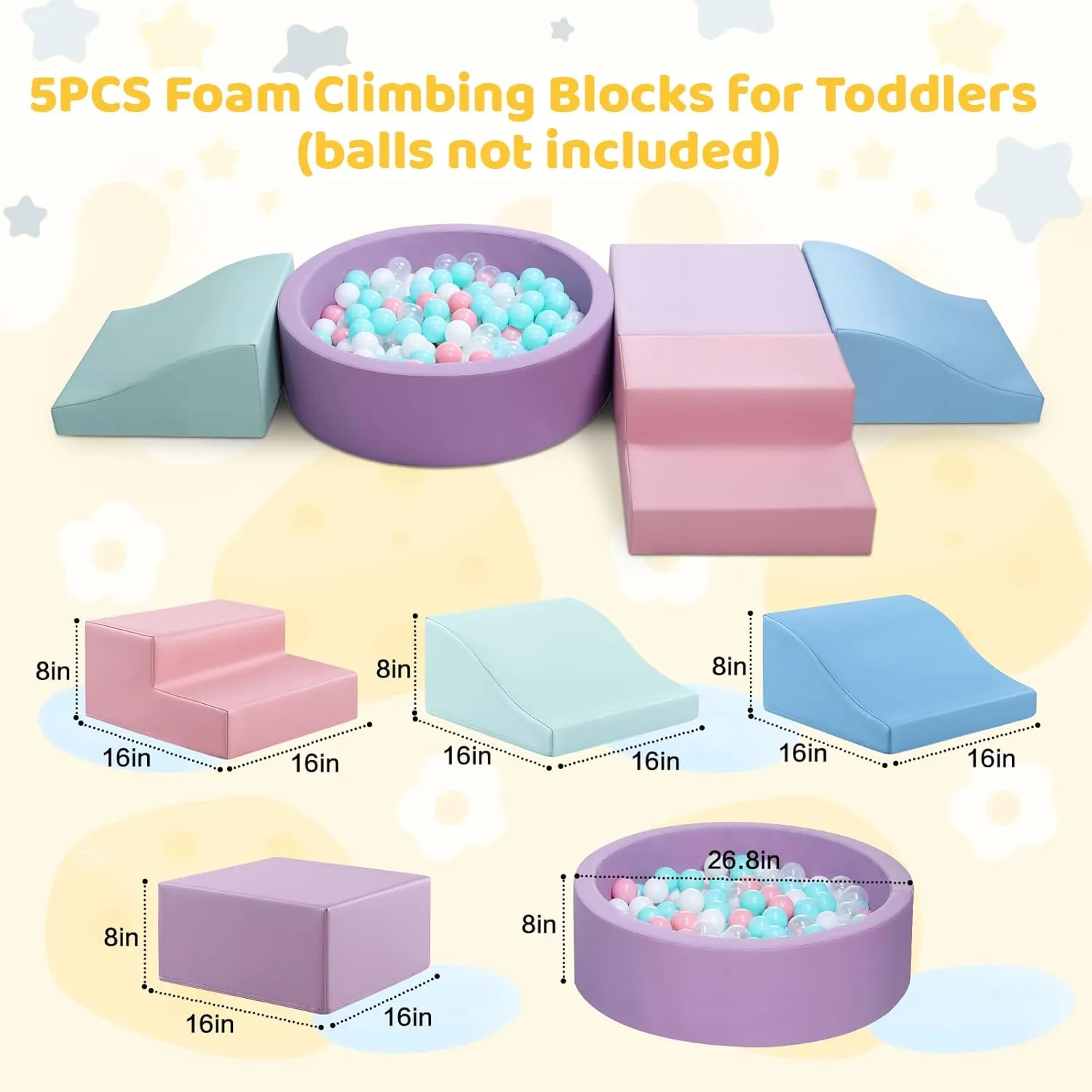 Climbing creep willow Toys Indoor for Kids Crawling (Purple Climbing Blocks) Foam Climbing Blocks for Toddler: with 4-Piece PU Leather Climbing Toys and a Ball Pit - Foam Ball Pit for Toddlers - 