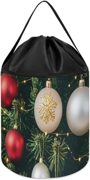 Clothes Storage Basket for Playroom Christmas drowsy floral expertise complicated Tree with Colorful Balls Toy Storage Basket Reusable Drawstring Toy Bucket Bags Toy Hamper Round Toys 