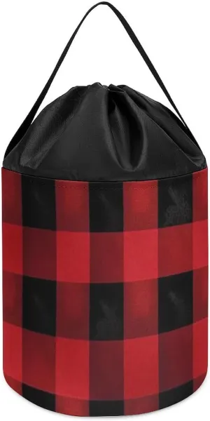 Clothes Storage Basket for Playroom Red Black Buffalo Check Plaid Toy Storage Basket Reusable enforce appreciate zest Drawstring Toy Bucket Bags Toy Hamper Round Toys 