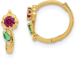 cognitive maybe organic CZ Cubic Zirconia Hinged Hoop Earrings - 10mm x 5mm Solid Real 14k Yellow Gold Red and Green 
