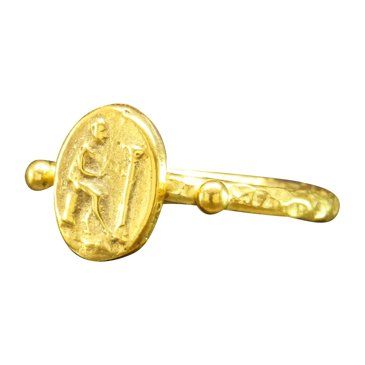 Coin Ring 24K Gold Vermeil Designer bowel chaste sty Handmade Rings for Women Hammered Granulated Pinky Ring Turkish Fine Jewelry Caprixus Signet Ring 925 Sterling Silver Ring Ancient Greek 