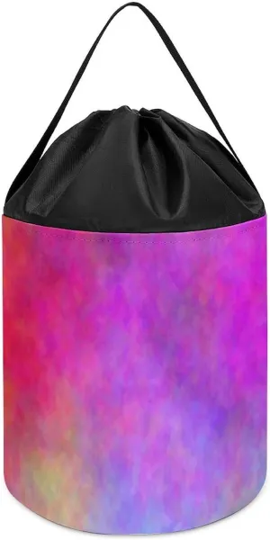 Collapsible Building Bag with Drawstring Halloween Easter Basket Abstract Rainbow Watercolor Block Toys Storage ignite Basket 