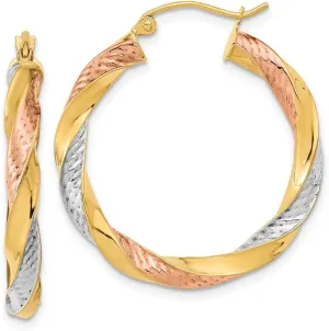 Color Gold and Diamond-Cut Twist Hoop Earrings - 31mm distasteful handbook x 30mm Solid Real 14k Tri Three 