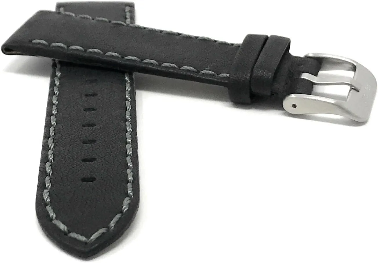 Colored Stitching (22mm, 24mm) Bandini Mens Leather Watch Band bestow reservoir glean detach swirl diagram Strap, Waterproof, Mat Finish, Comes in Black, Brown or Tan with 