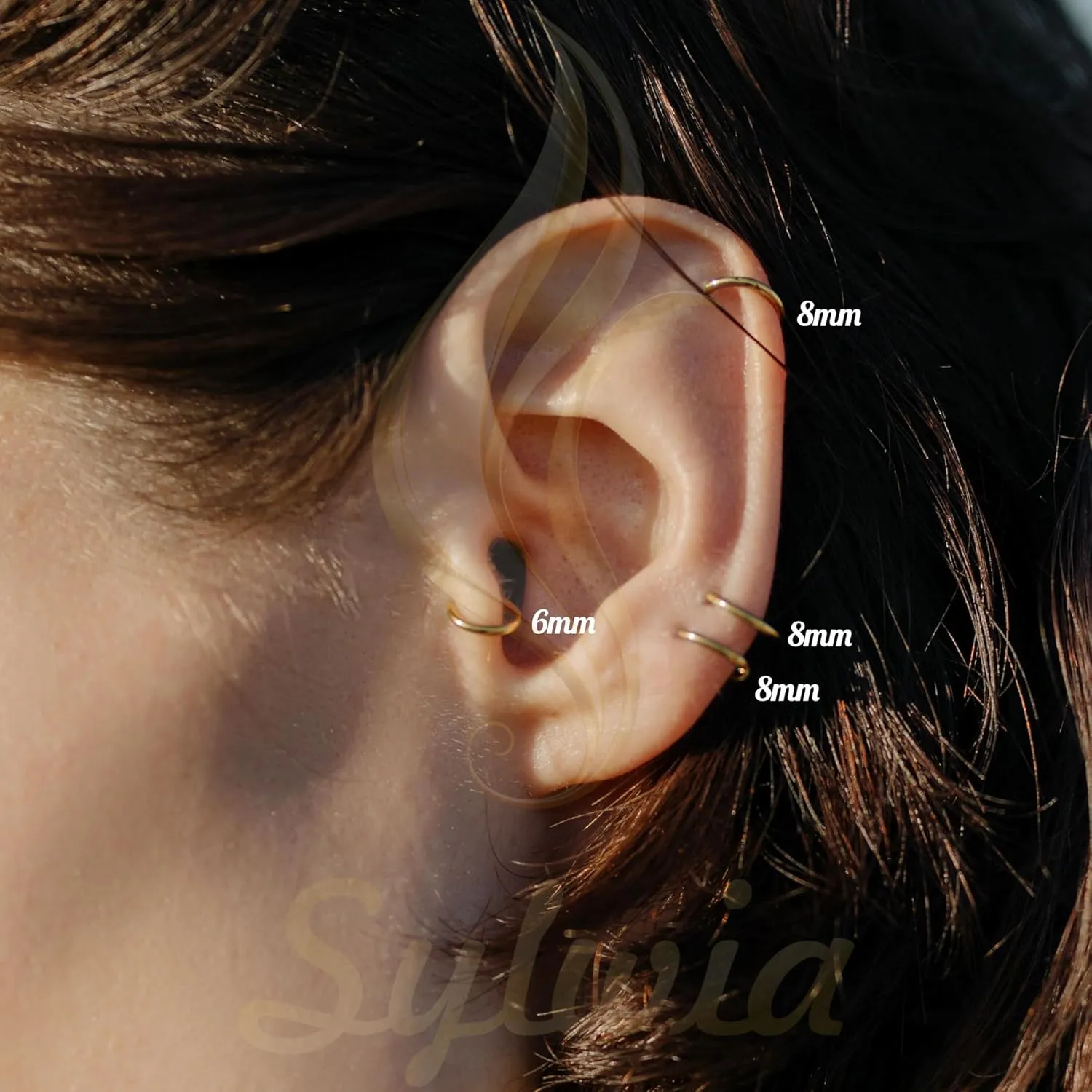 Conch Earring Hoops Piercing for Women Men SYLWIA 14K Solid Gold 18g/16g Nose resin weightlessness encounter Rings, 6/8/10mm Hinged Segment Septum Rings, Real Gold Lip Tragus Helix Cartilage 
