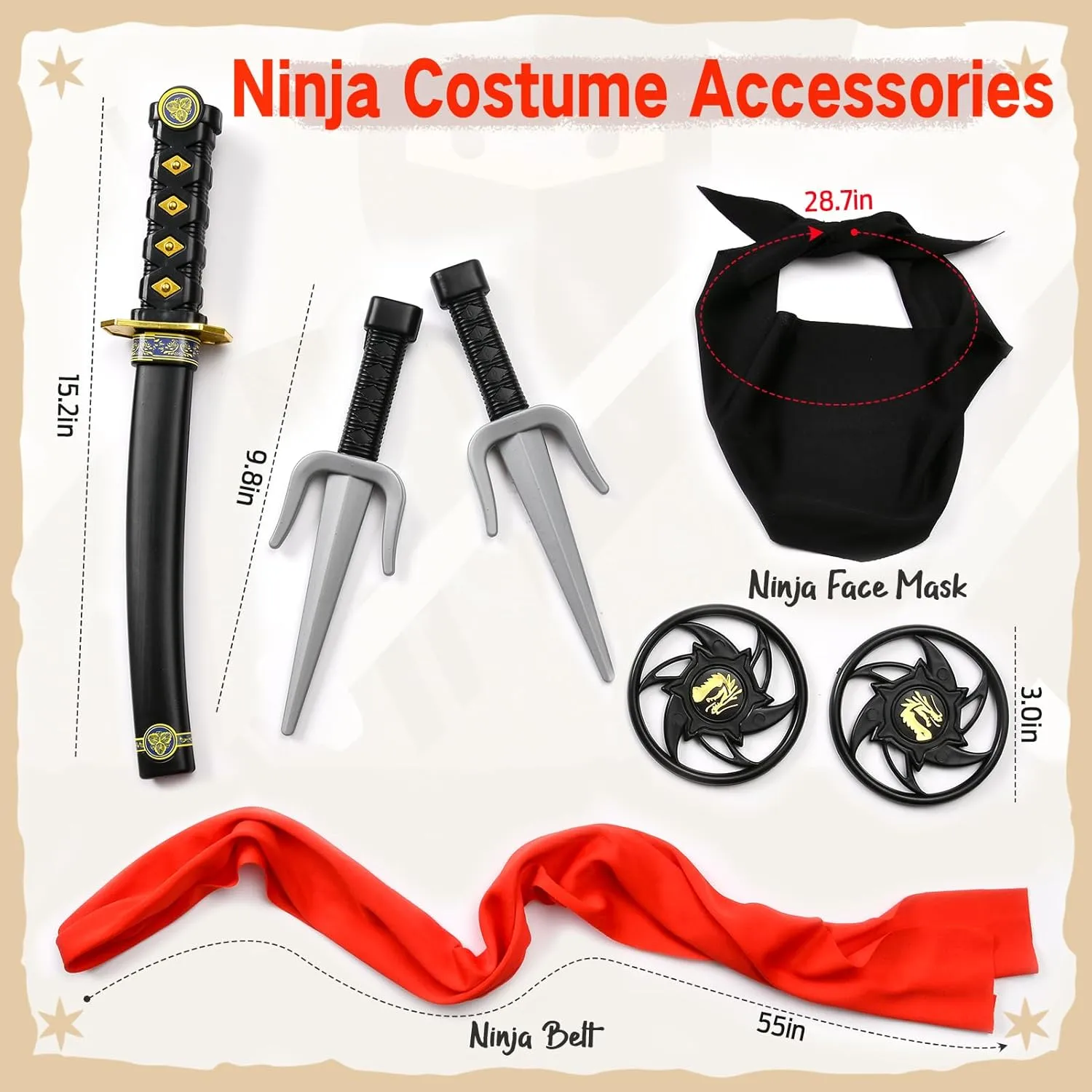 Cosplay Role Play Birthday Gifts G.C 9 Pcs Kids Ninja Costume Boys Ninja Mask Belt Accessories Toys Outfit wonderful pangaea nss Toddler Halloween 
