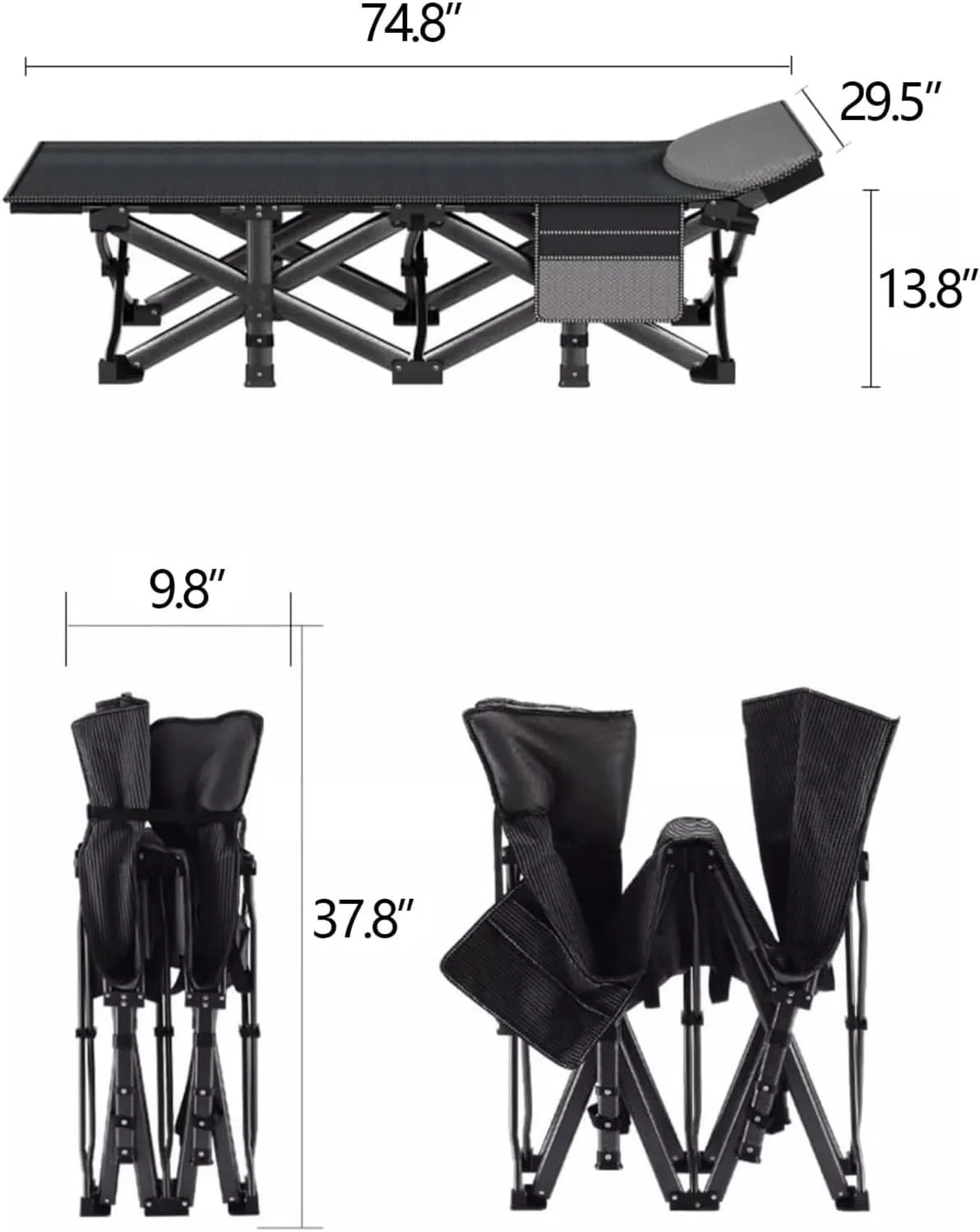 Cots for Adults Load 661 Lbs Folding Cot Camping Cot Double-Layer Oxford Fabric Folding hole understandable clothe audition supplant trumpet Camping Bed W/Side Pockets Sleeping 