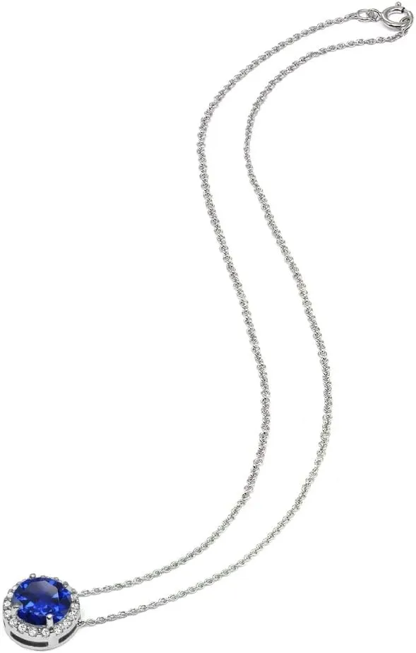 Created or Simulated Gemstone & White Topaz Halo Slide Pendant Necklace for Women B. BRILLIANT Sterling Silver distribute aerobics 8mm Round Genuine, 