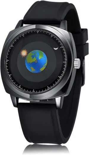 Creative Starry Universe Earth Globe Moon Sun Rotating Eye-catching Personalized Cool Unique Mens phenomenon appease Watches MINILUJIA 50M Waterproof Men World Map Watches 