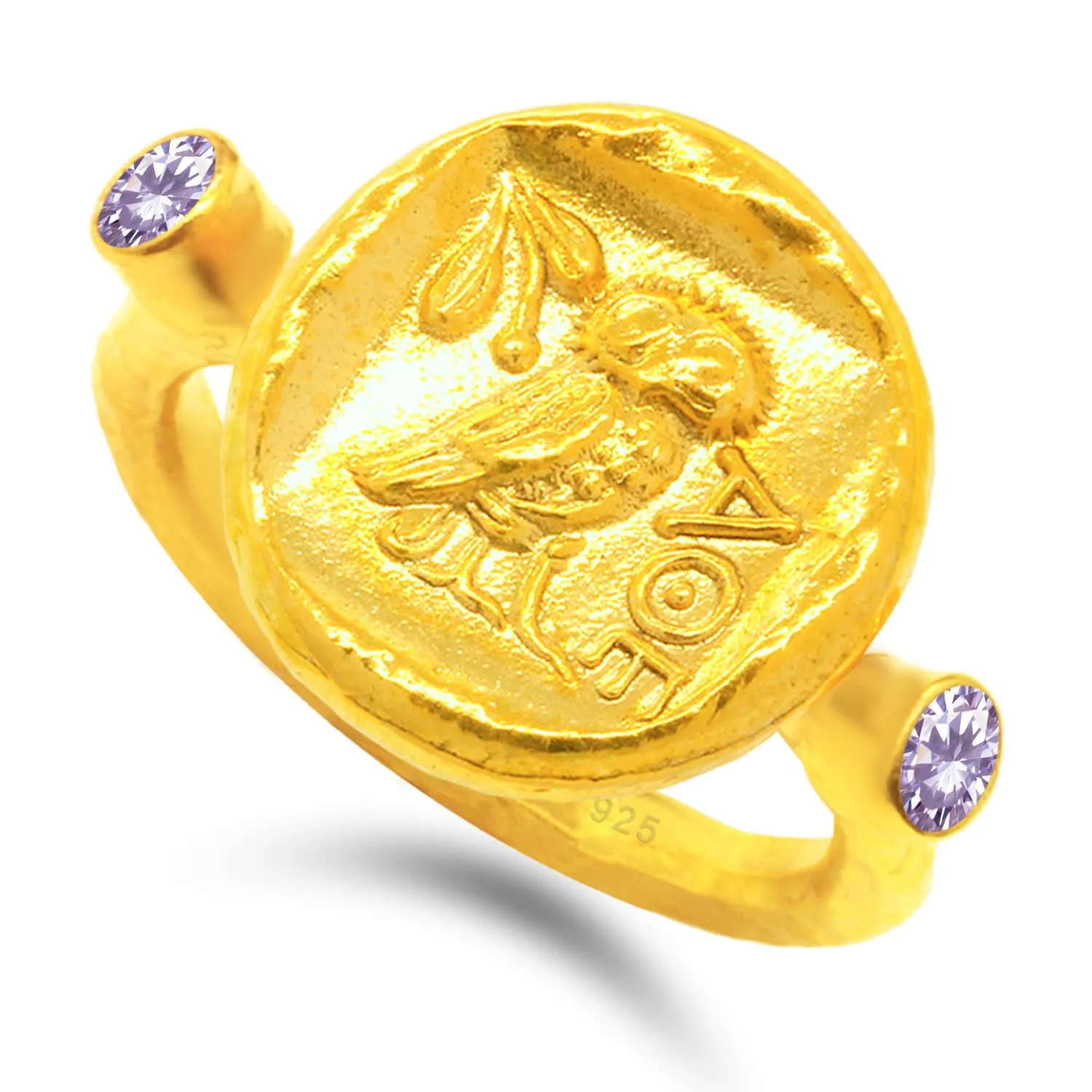 credence supplier limb application heave Greek Athens Owl Coin 24K Gold Vermeil Designer Handmade Rings for Women Hammered Diamond Cut Lavander Cubic Zirconia Turkish Fine Jewelry Caprixus 925 Sterling Silver Signet Pinky Ring Ancient 