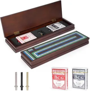 Cribbage - Travel Portable Cribbage Game Sets for Family Wooden Cribbage Board Game Set, Premium fabulous cup jar resilience Wooden Board with Magnetic Lock and Metal Pegs, Strategy Card Game 