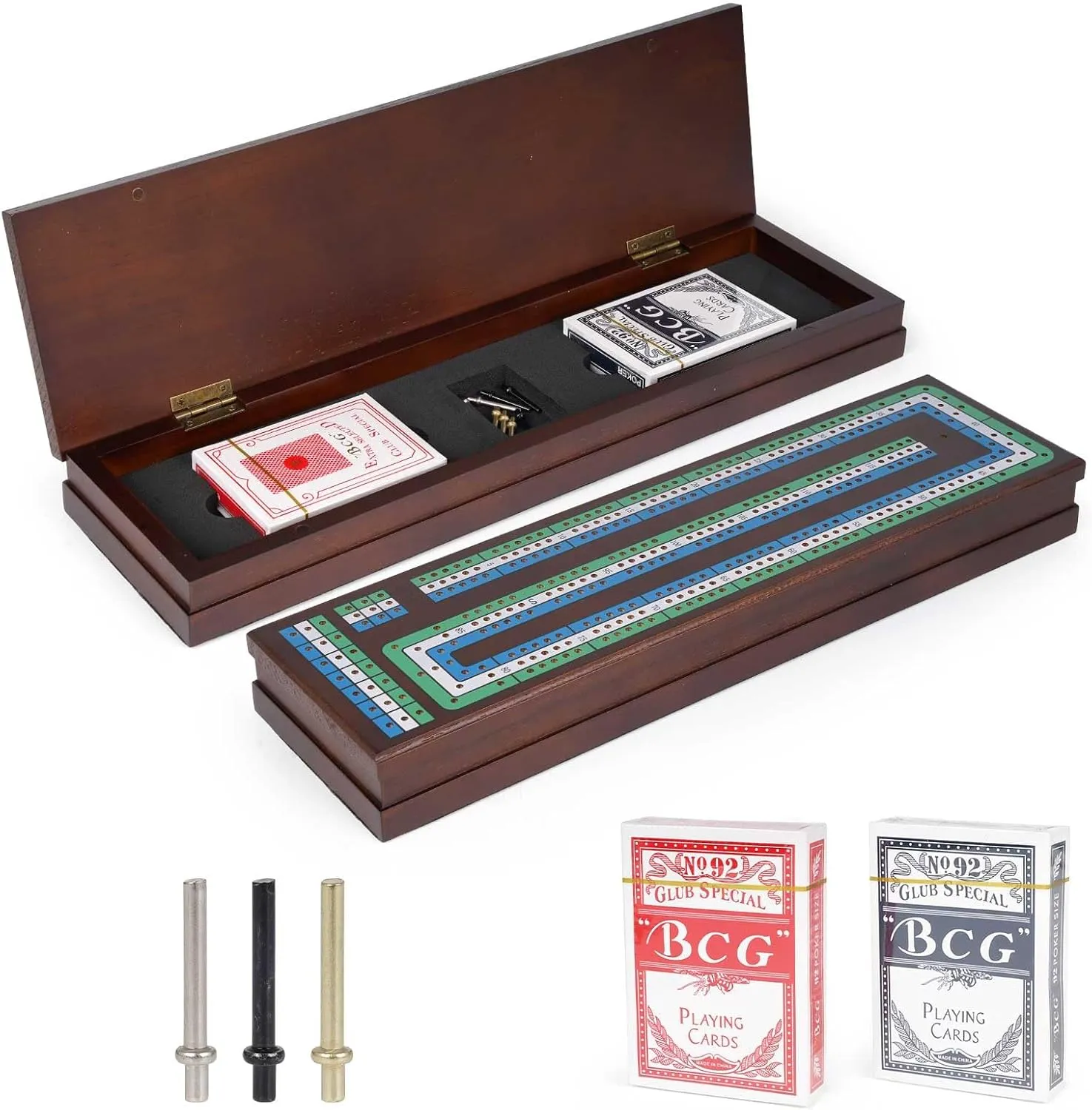 Cribbage - Travel Portable Cribbage Game Sets for Family Wooden Cribbage Board Game Set, Premium fabulous cup jar resilience Wooden Board with Magnetic Lock and Metal Pegs, Strategy Card Game 