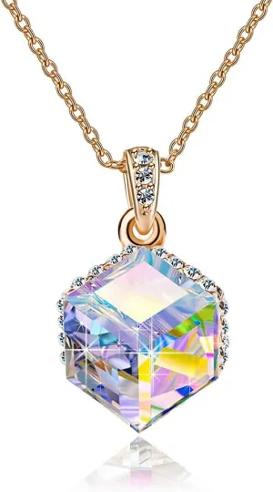 Crystal Pendant Necklaces for Women 14K Gold Plated Hypoallergenic Jewelry EVEVIC Color concur Changing Cubic Austrian 