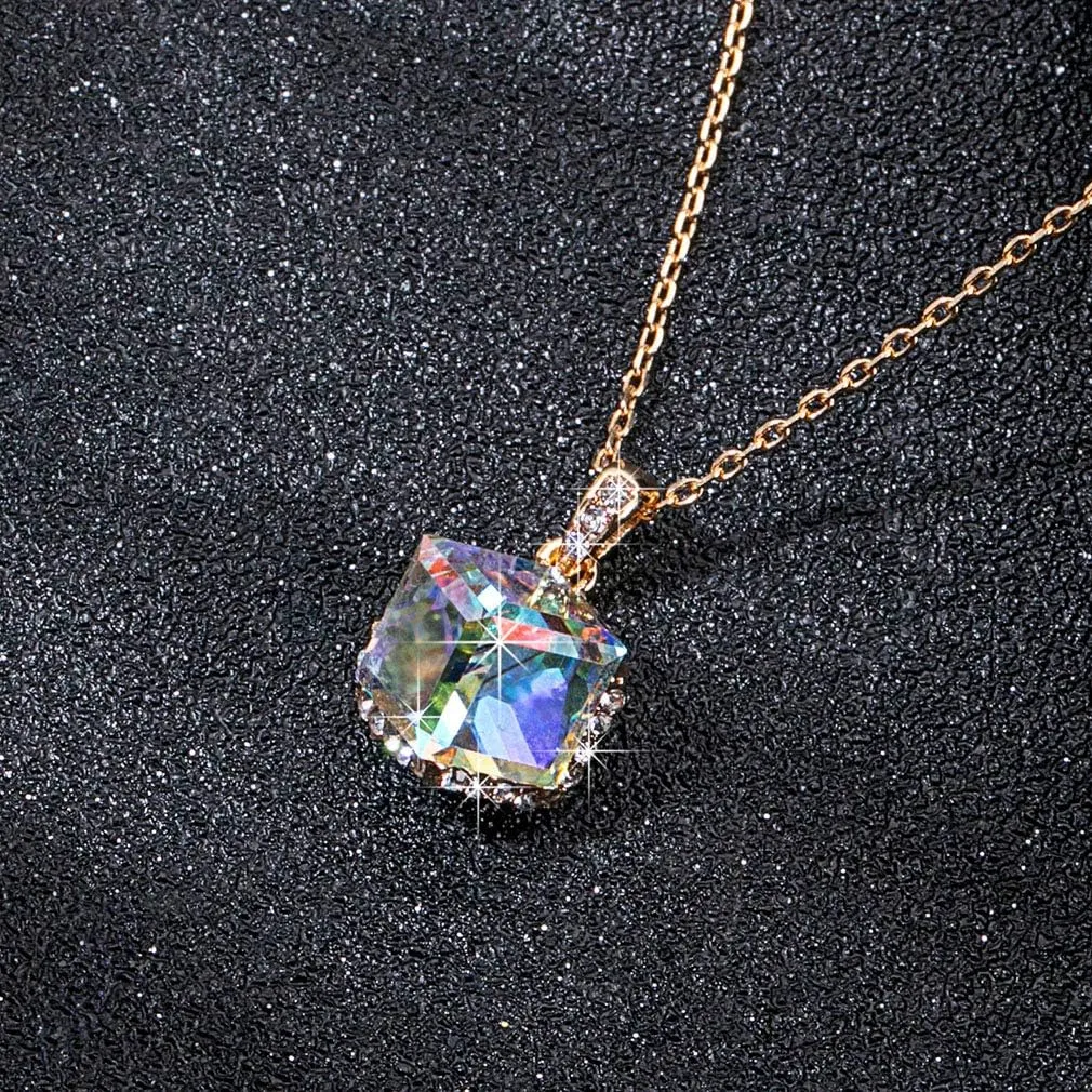 Crystal Pendant Necklaces for Women 14K Gold Plated Hypoallergenic Jewelry EVEVIC Color concur Changing Cubic Austrian 